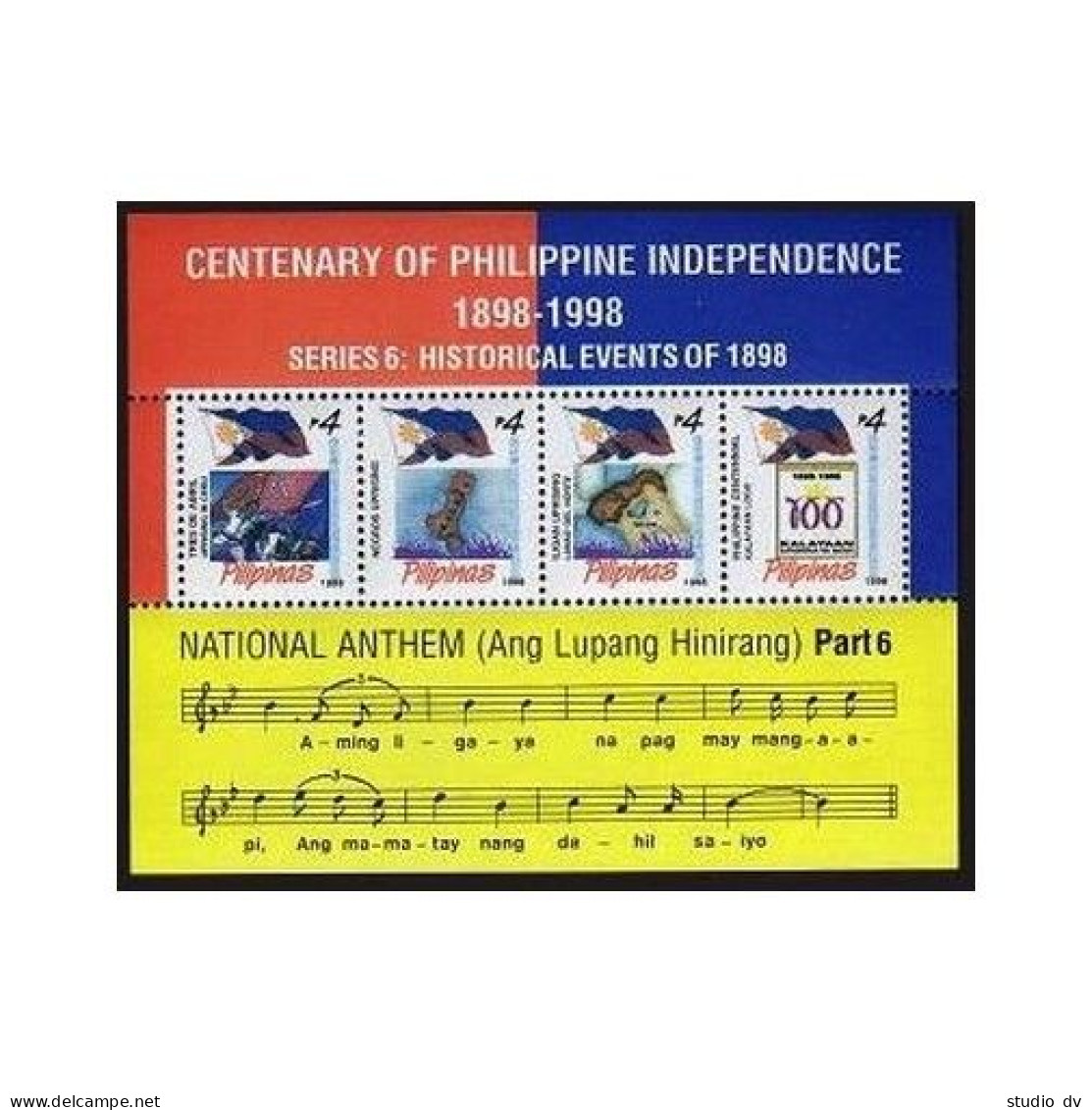Philippines 2236 Ad Sheet, MNH. Historical Events Of 1898, 1998. National Anthem - Philippines