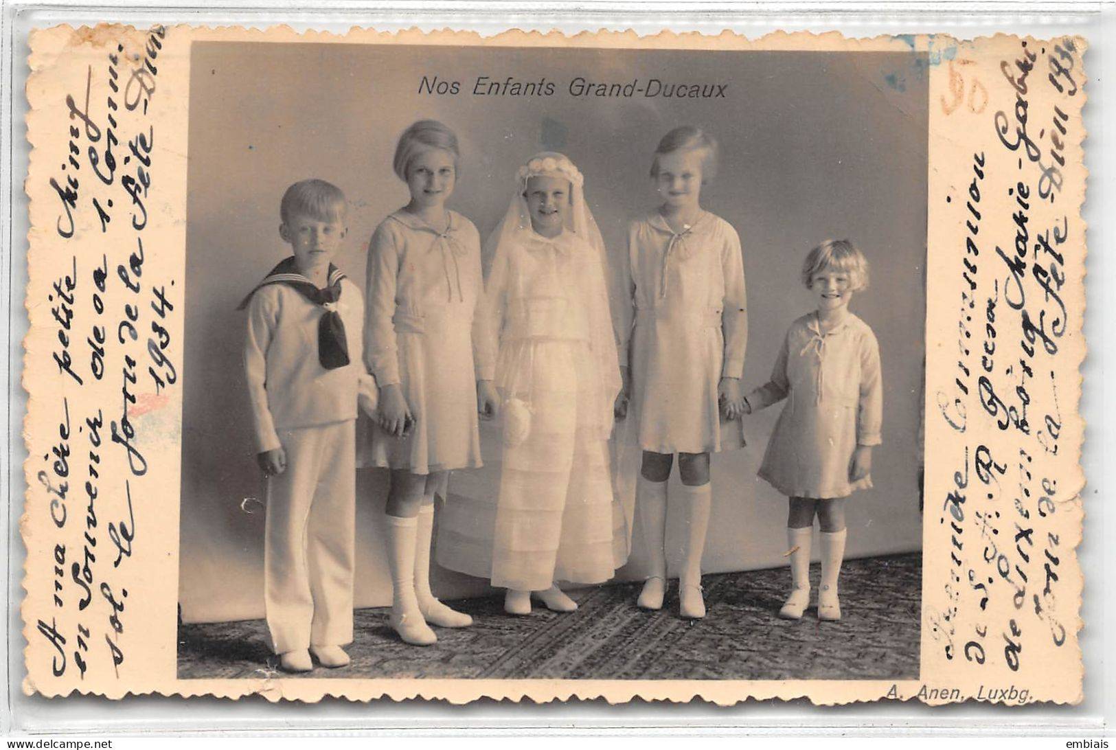 LUXEMBOURG 1934 - Carte Photo Les Enfants Grand - Ducaux, Altesses Royales, 1ère Communion - Koninklijke Familie