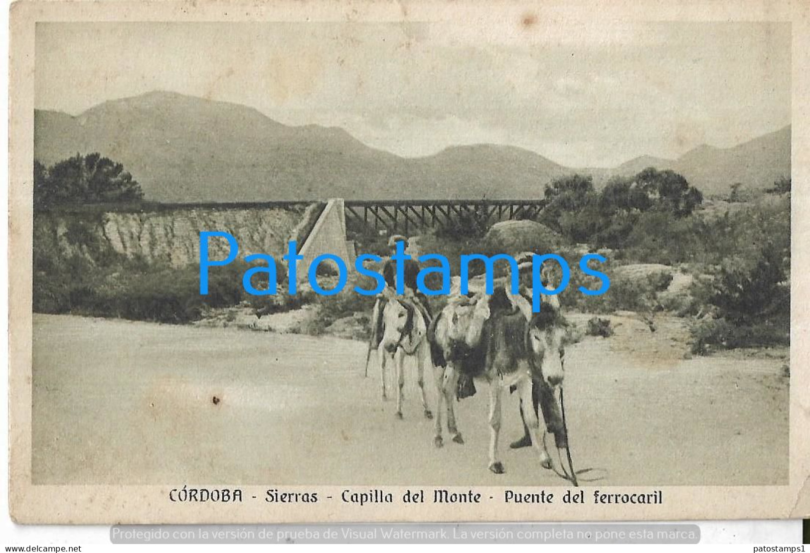 228855 ARGENTINA CORDOBA CAPILLA DEL MONTE PUENTE FERROCARRIL COSTUMES BOY'S IN DONKEY POSTAL POSTCARD - Argentinië