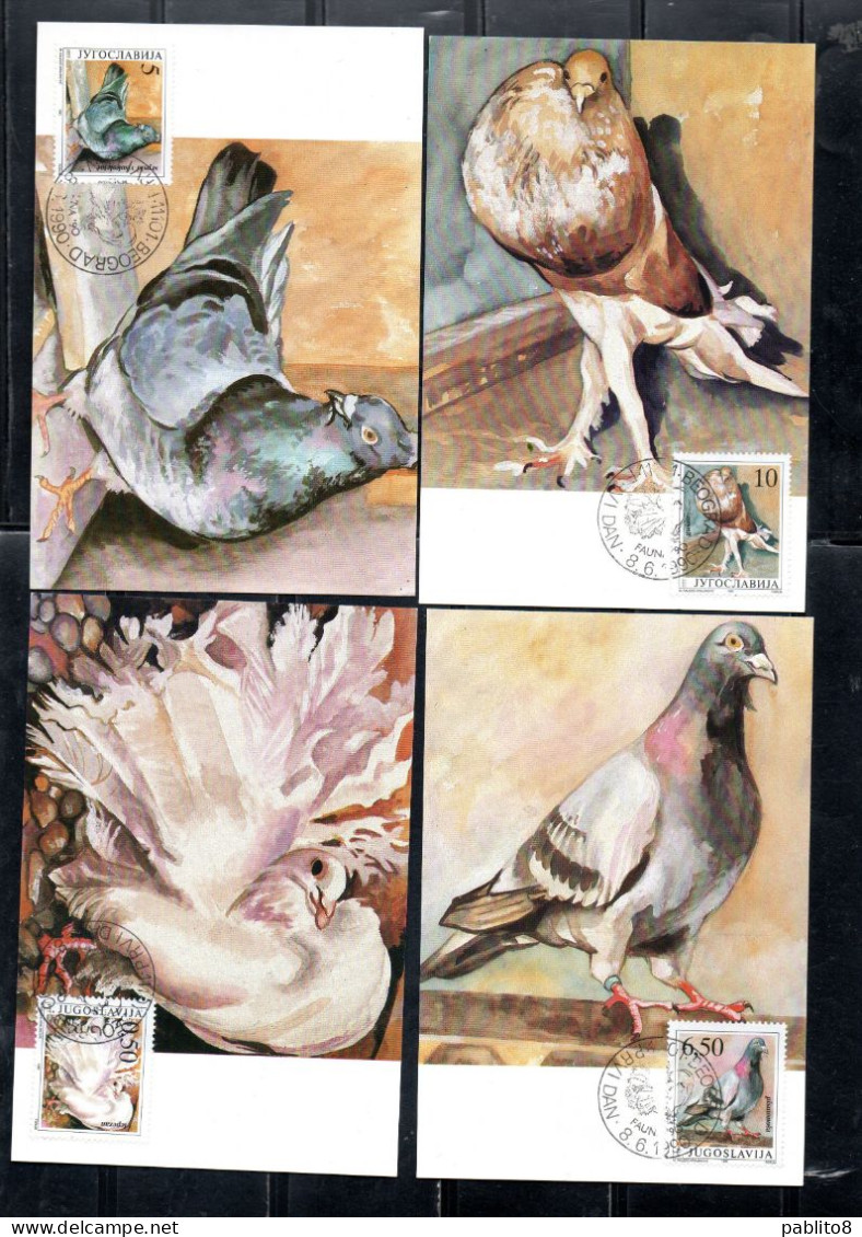 YUGOSLAVIA JUGOSLAVIA 1990 PIGEONS PICCIONI COMPLETE SET SERIE COMPLETA MAXI MAXIMUM CARD CARTE - Yougoslavie