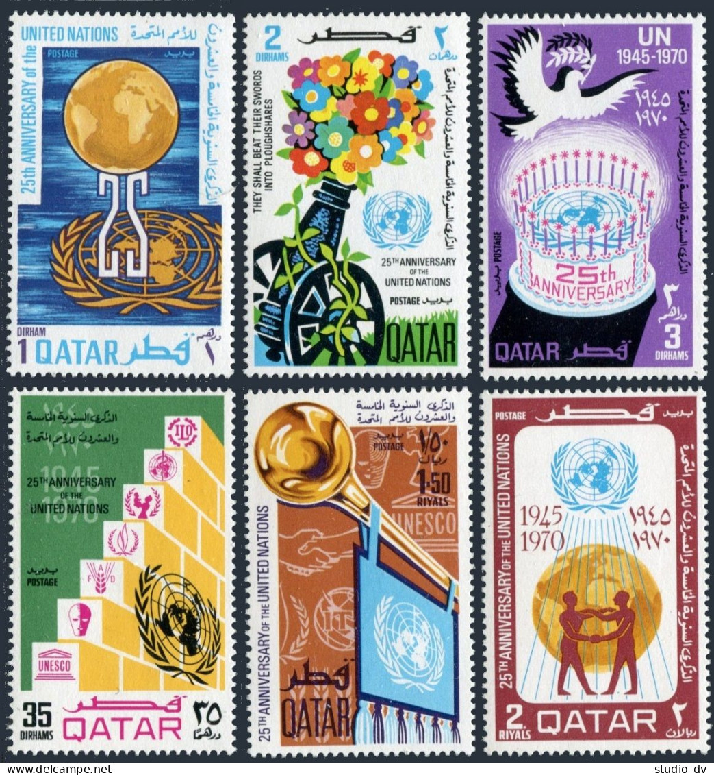 Qatar 226-231,hinged. Mi 433-438. UN, 25th Ann.1970. Cannon As Flower Vase Dove, - Qatar