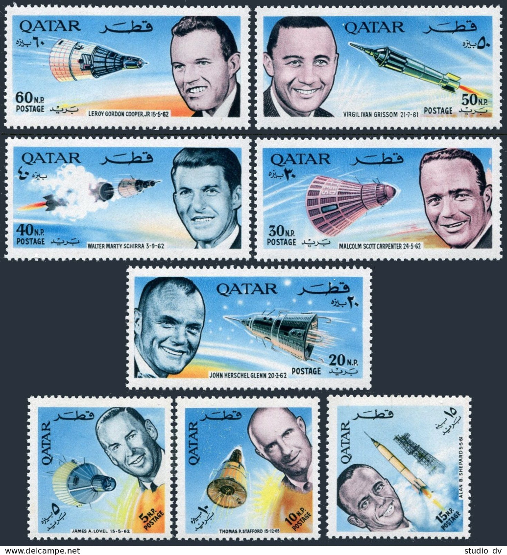 Qatar 104-104A, MNH. Mi 142-149. Astronauts, 1966. Stafford, Schirra, Borman. - Qatar