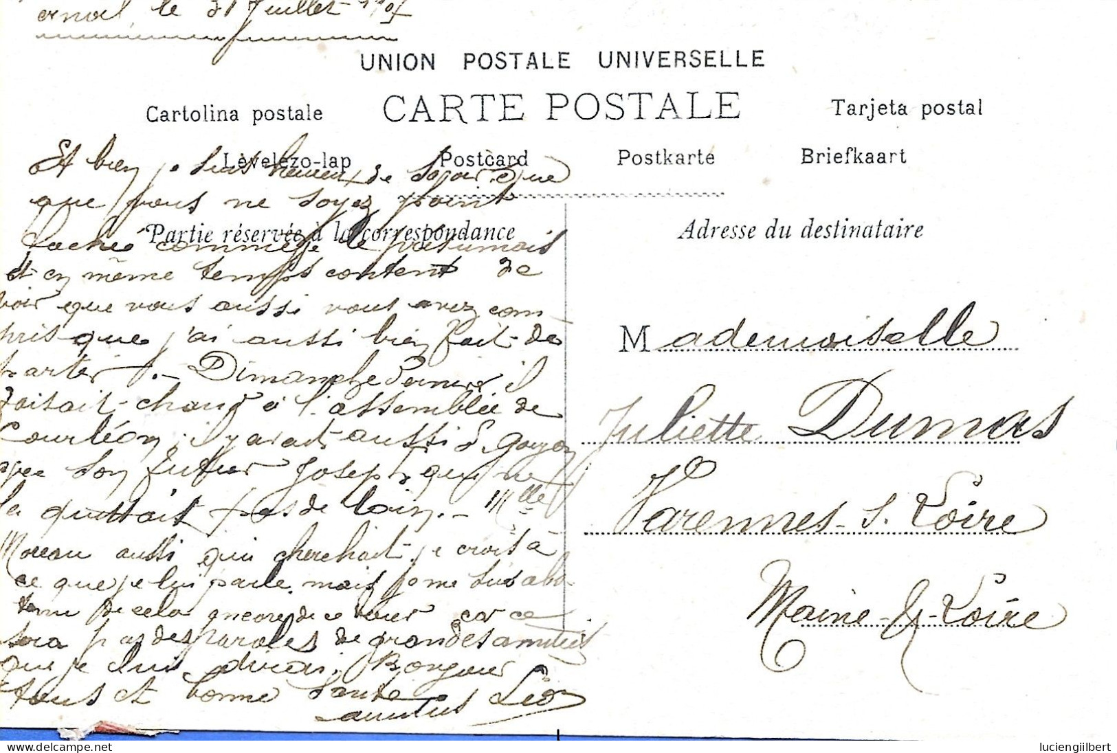 CARTE FANTAISIE - ANNEE 1900 - MESSAGE AFECTUEUX - CIRCULEE - COLLECTION JULIETTE ET ROMEO - Other & Unclassified