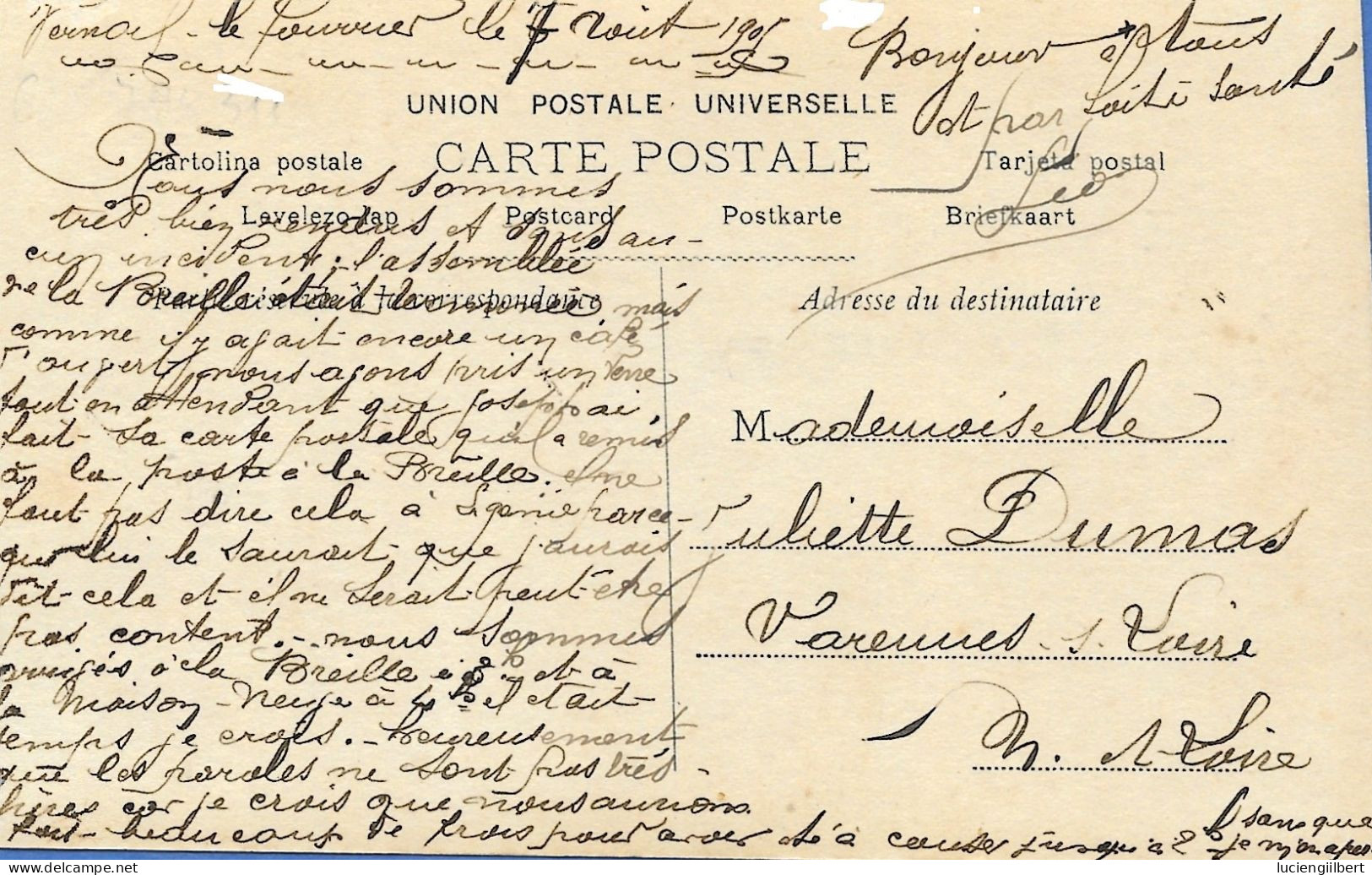 CARTE FANTAISIE - ANNEE 1900 - MESSAGE AFECTUEUX - CIRCULEE - COLLECTION JULIETTE ET ROMEO