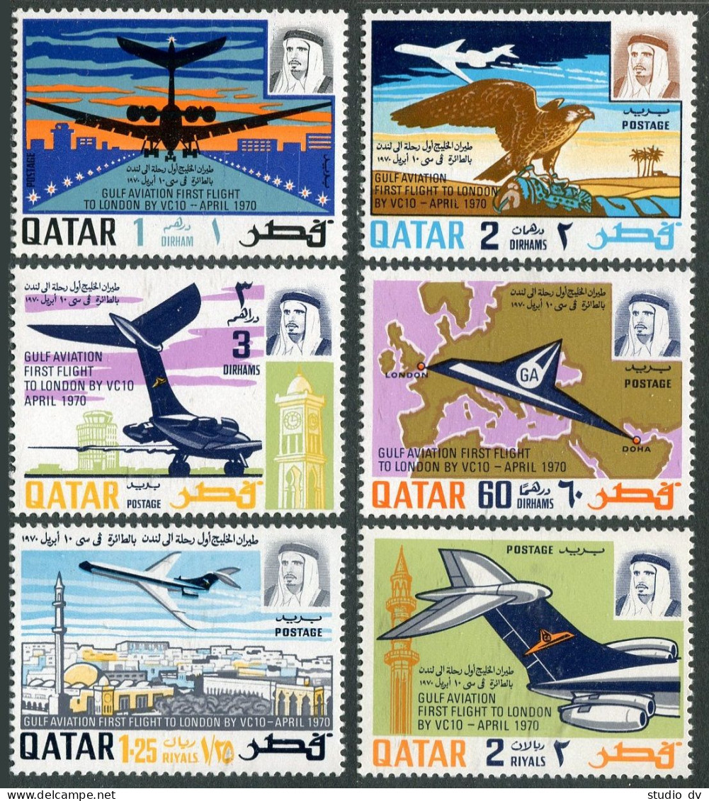 Qatar 206-211, MNH. Michel 413-418. Gulf Aviation Company, 1st Flight To London. - Qatar