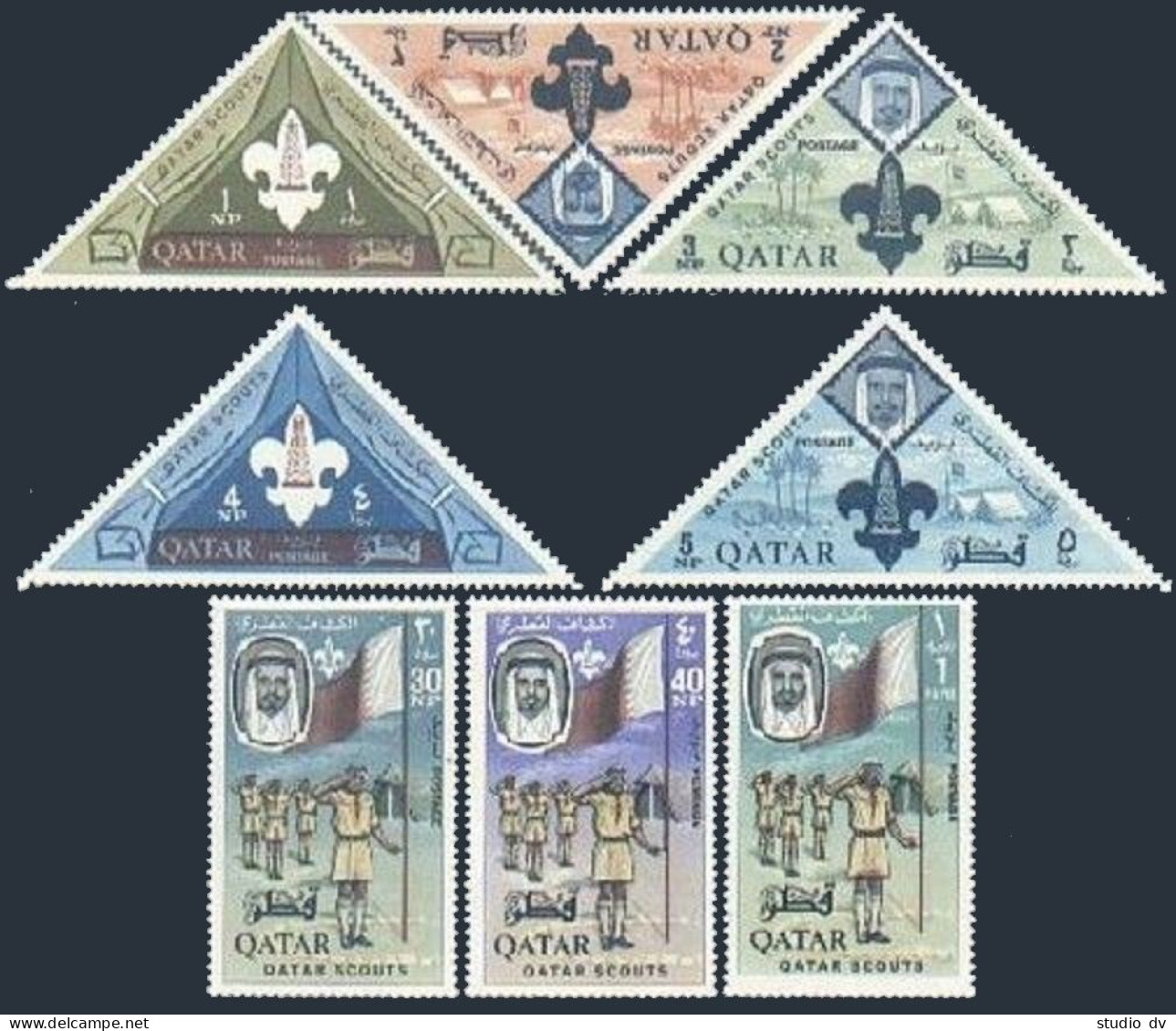 Qatar 53-60, MNH. Michel 53A-60A. Boy Scouts 1965. Emblem, Flag. - Qatar