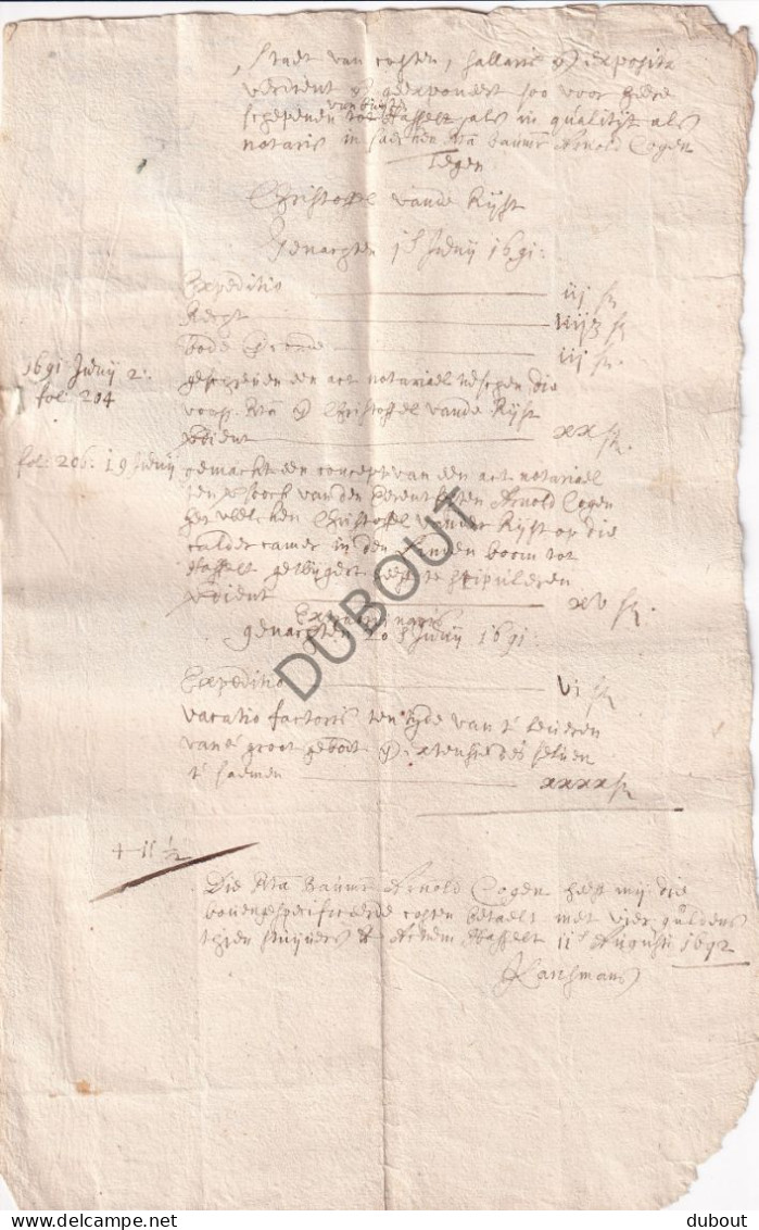 Hasselt- Manuscript 1691- Betreft Grond Buiten De Truiense Poort In De Groenstraat, Christoffel Vandereyst (V3110) - Manuscripts