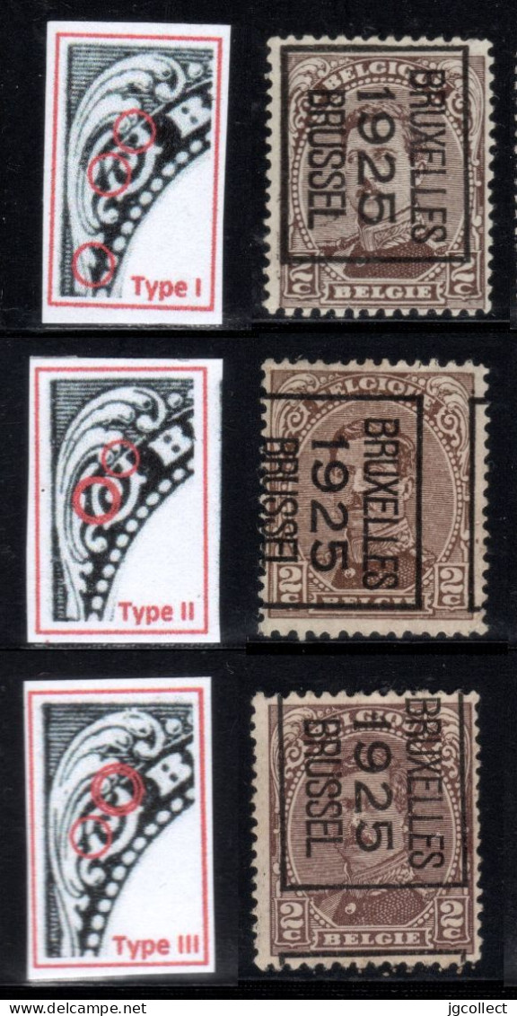 Typo's "BRUXELLES 1925 BRUSSEL" 109 B, 109-II B & 109-III B - O/used - Typos 1922-26 (Albert I.)