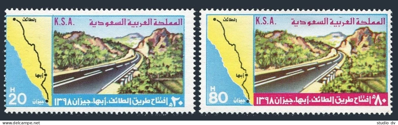 Saudi Arabia 769-770, Hinged. Mi 651-652. Taif-Abha-Gizan Highway, 1978. Map. - Saudi-Arabien