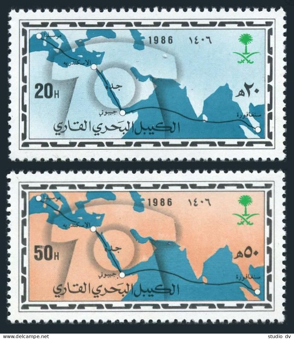 Saudi Arabia 978-979, MNH. Michel 843-844.  Continental Maritime Cable,1986.Map. - Saudi-Arabien