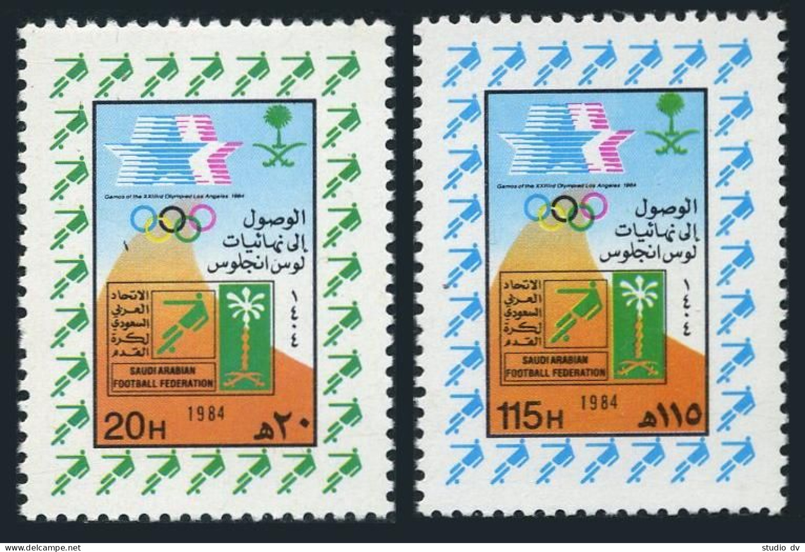 Saudi Arabia 919-920, MNH. Mi 790-791. Olympics Los-Angeles-1984. Soccer Team. - Arabia Saudita