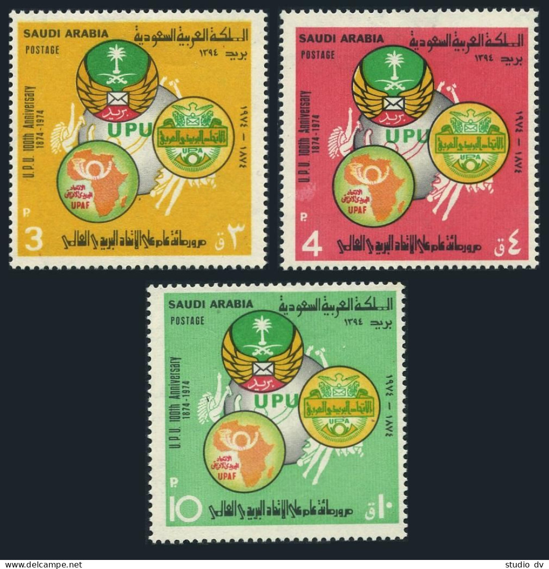 Saudi Arabia 645-647, MNH. Michel 554-556. UPU-100, 1974. Arab Postal Emblem. - Saoedi-Arabië