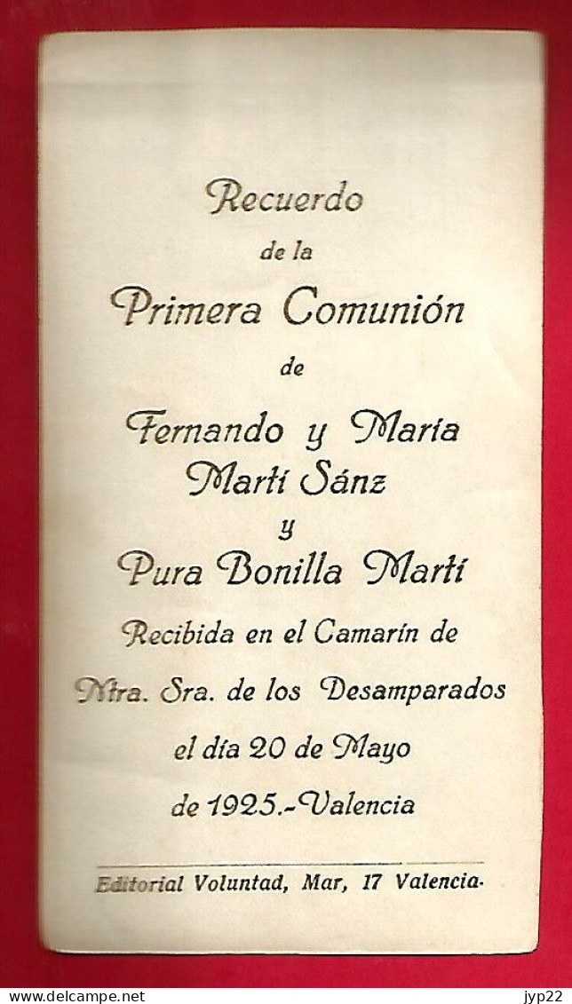 Image Pieuse Communion De Fernando Y Maria Marti Sanz Y Pura Bonilla Marti Los Desamparados 20-05-1925 Valencia Espagne - Devotion Images