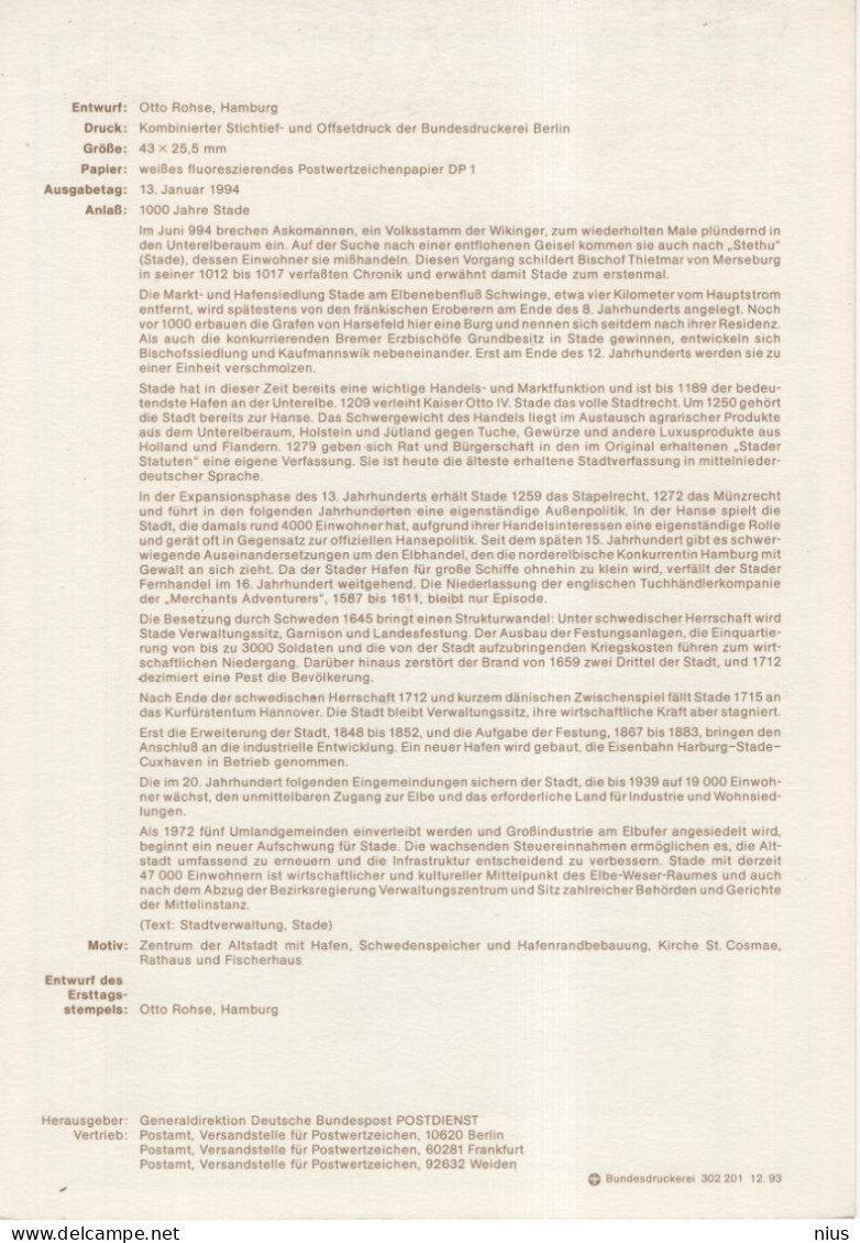 Germany Deutschland 1994-01 1000 Jahre Stade, Canceled In Bonn - 1991-2000