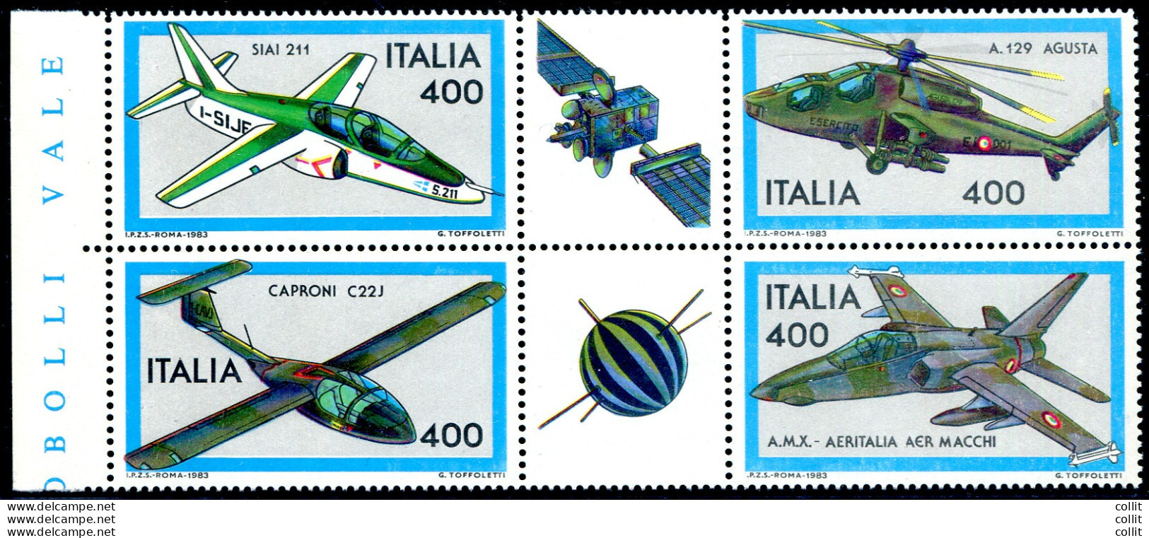 Costruzioni Aeronautiche '83 Varietà Stampa Dell'azzurro Più Intensa - Variétés Et Curiosités