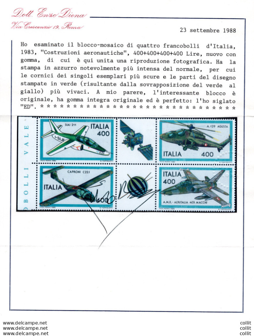 Costruzioni Aeronautiche '83 Varietà Stampa Dell'azzurro Più Intensa - Abarten Und Kuriositäten