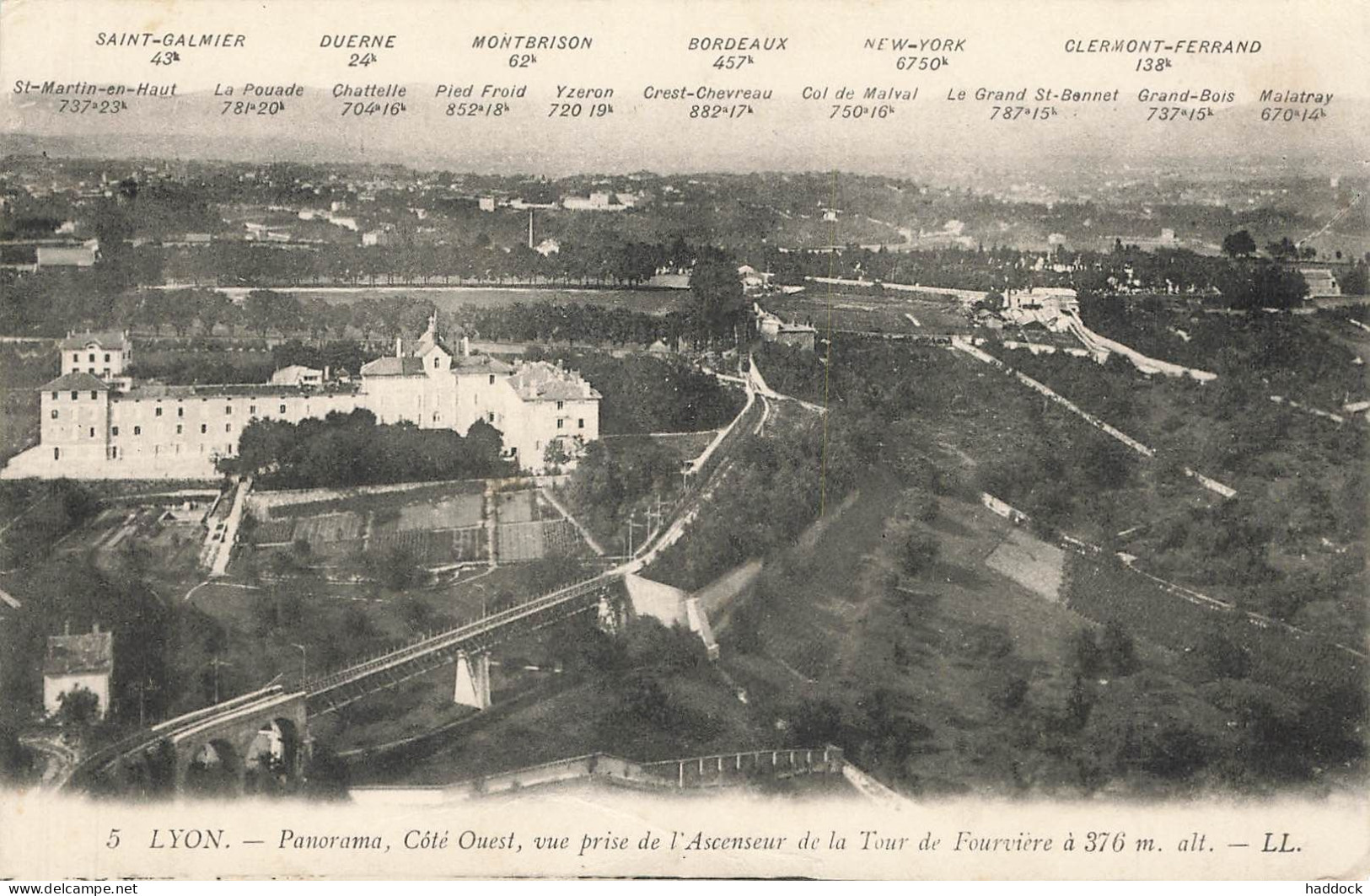 LYON : PANORAMA, COTE OUEST, VUE PRISE DE L'ASCENSEUR DE LA TOUR DE FOURVIERE A 376 M. ALT. - Other & Unclassified