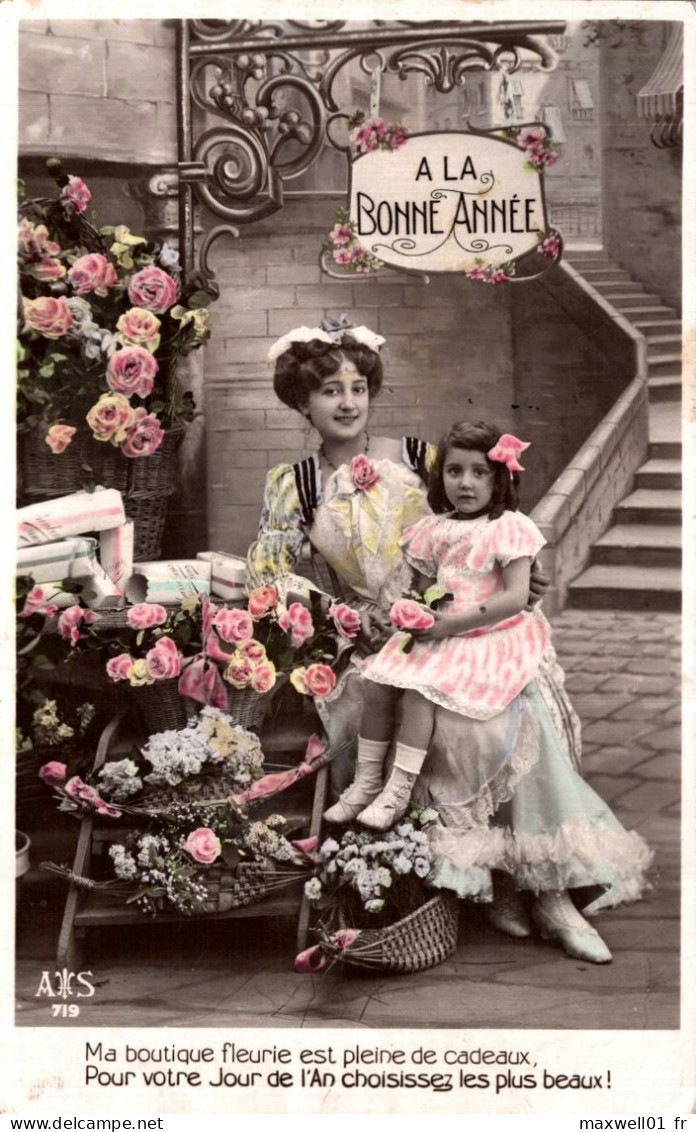 O8 - Carte Postale Fantaisie - Femme Et Petite Fille - Fleurs - A La Bonne Année - Frauen