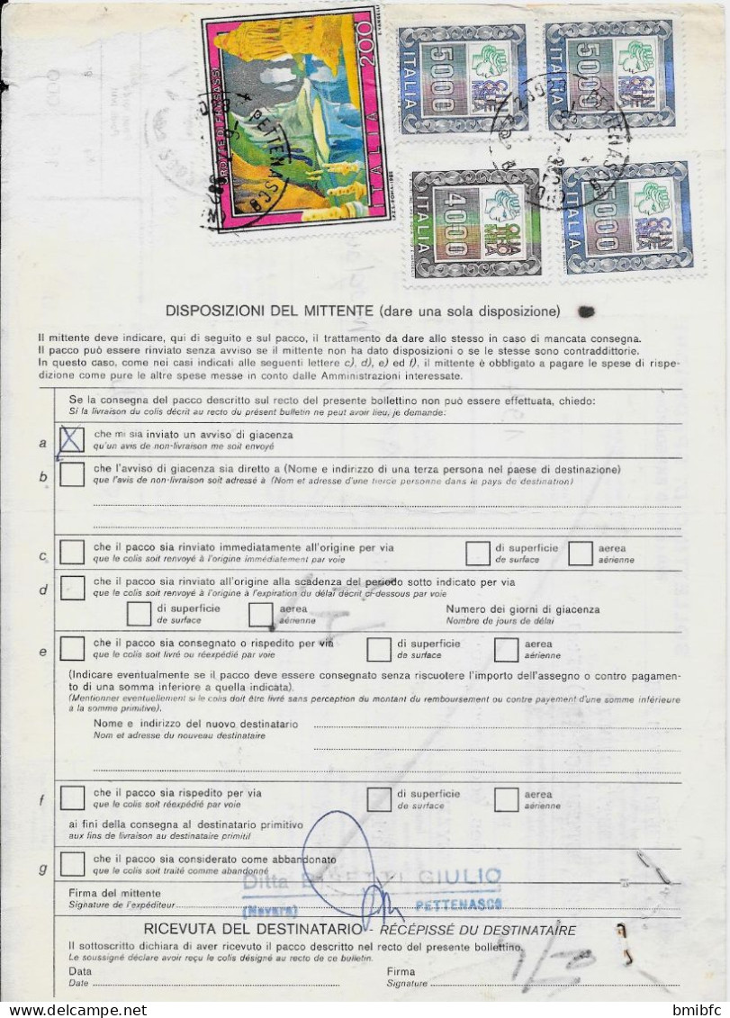 BOLLETINO DI SPEDIZIONI De PETTENASCO Pour FEYZIN 1982 - Postal Parcels