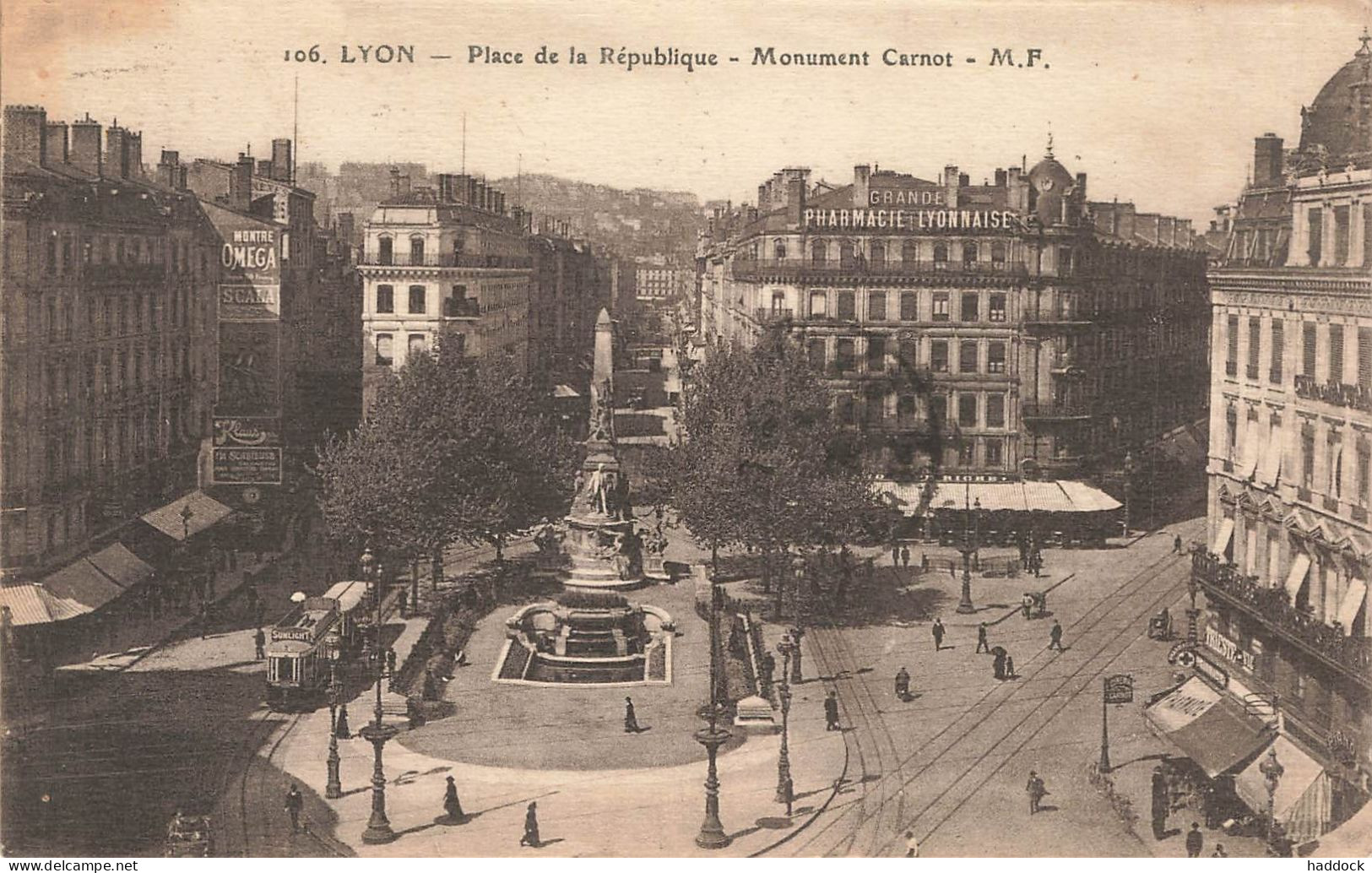 LYON : PLACE DE LA REPUBLIQUE - MONUMENT CARNOT - Sonstige & Ohne Zuordnung