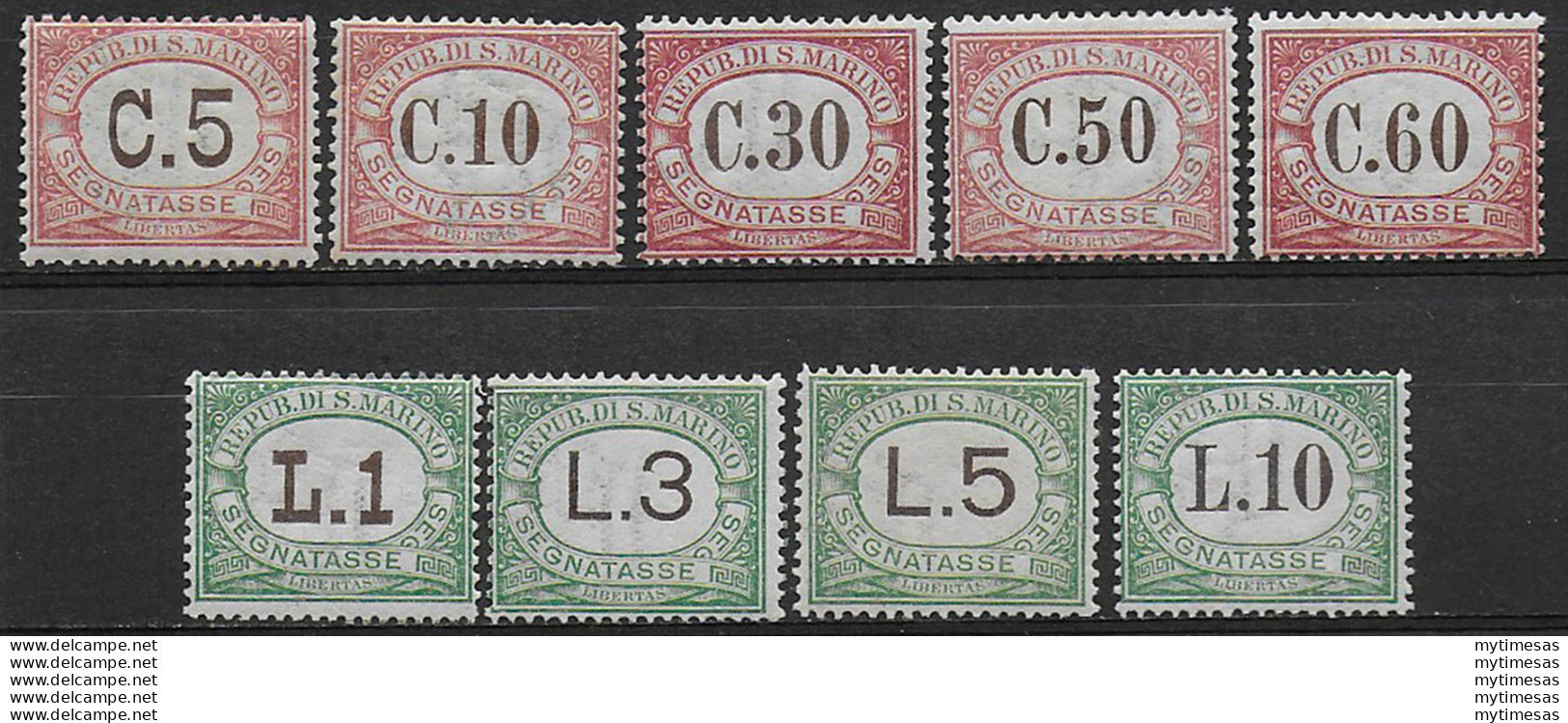 1924 San Marino Segnatasse 9v. Mc. MNH Sassone N. 10/18 - Other & Unclassified