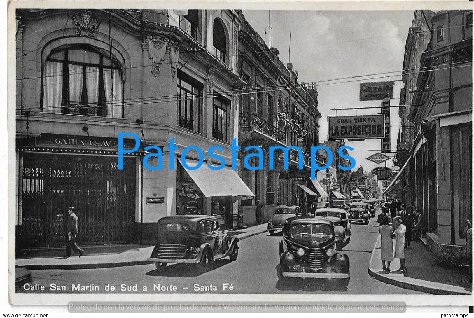 228863 ARGENTINA SANTA FE STREET CALLE SAN MARTIN DE SUD A NORTE & AUTOMOBILE POSTAL POSTCARD - Argentinien