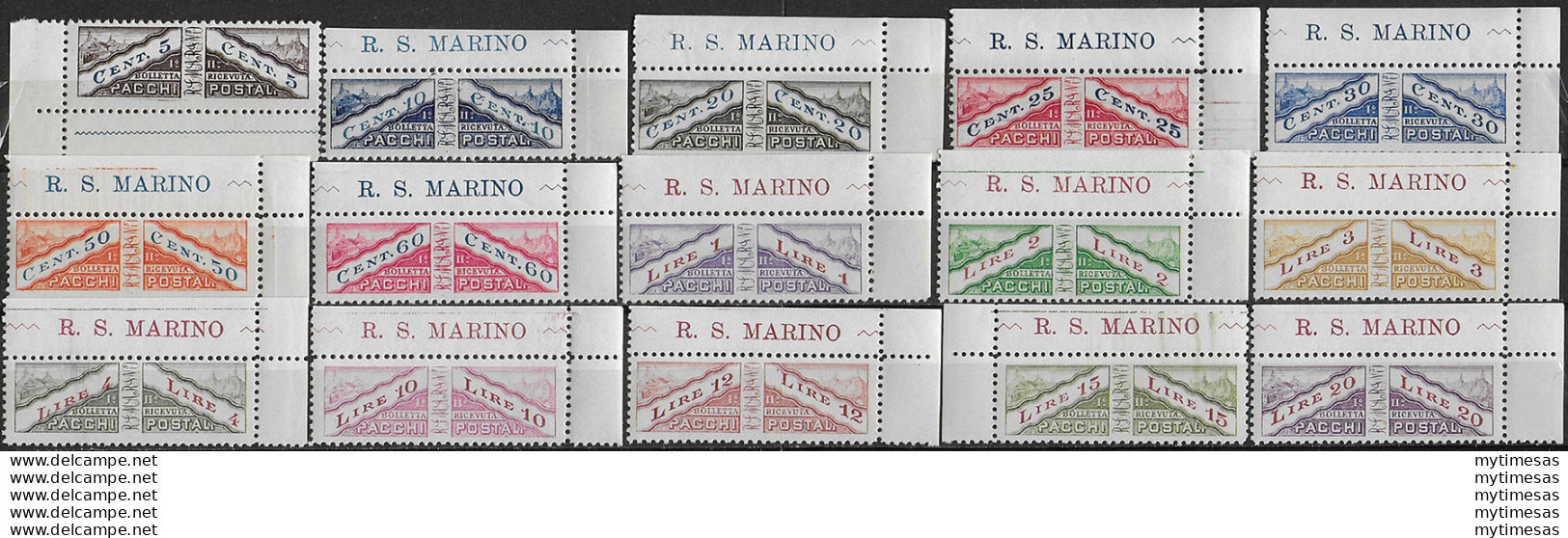 1928 San Marino Pacchi 15v. Adf MNH Sassone N. PP 1/15 - Sonstige & Ohne Zuordnung