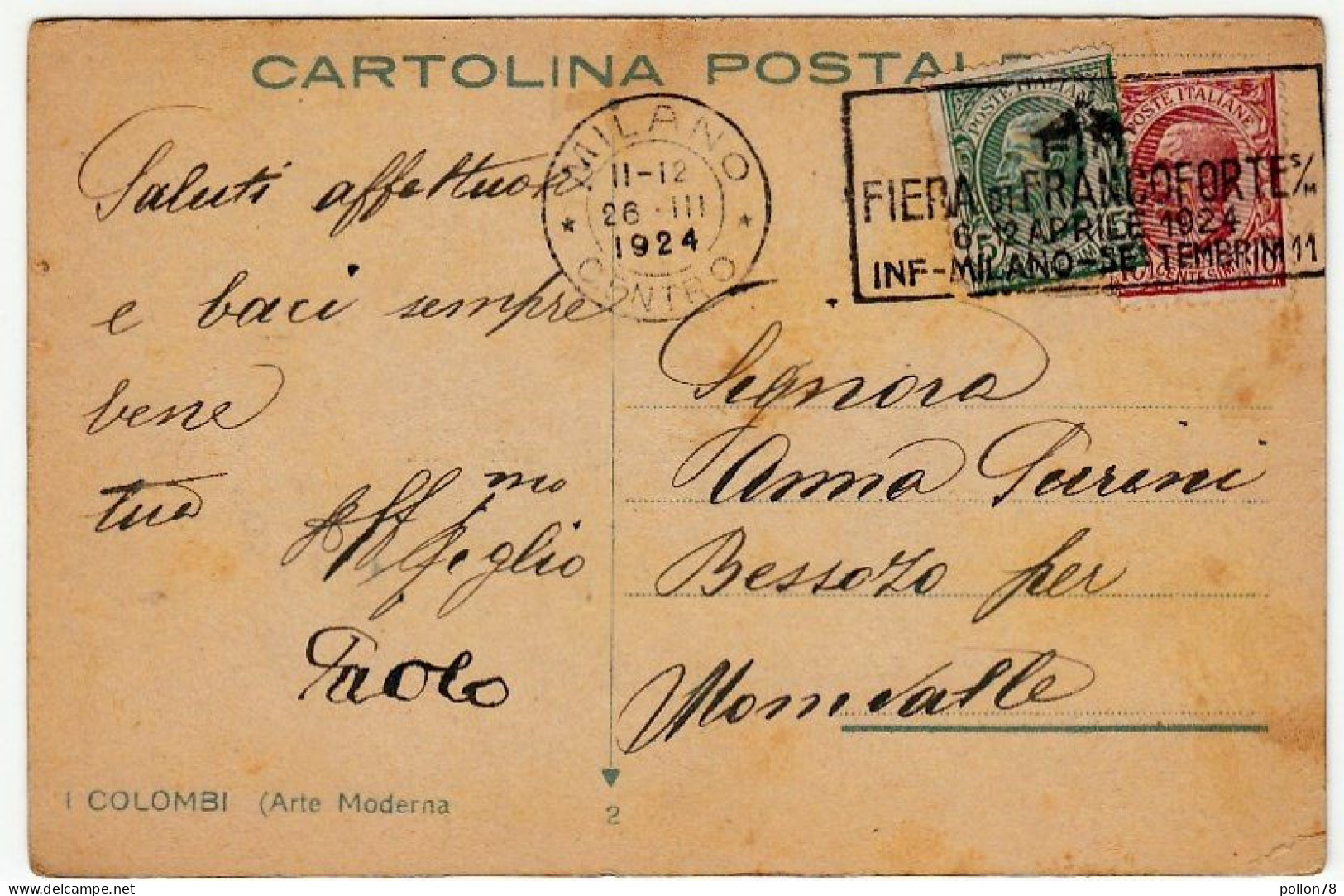 COPPIA BAMBINI - I COLOMBI - ARTE MODERNA - 1924 - Vedi Retro - Formato Piccolo - 1900-1949