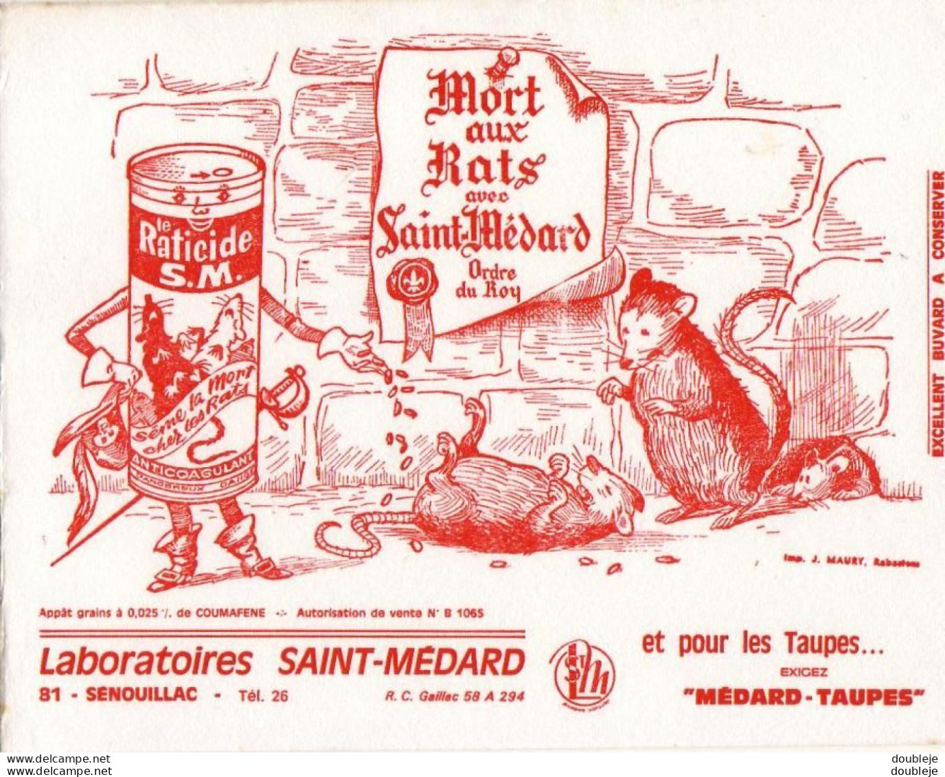 BUVARD LABORATOIRES SAINT MEDARD SENOUILLAC TARN  ............  RATICIDE S.M ET TAUPICIDE MEDARD TAUPES - Farm