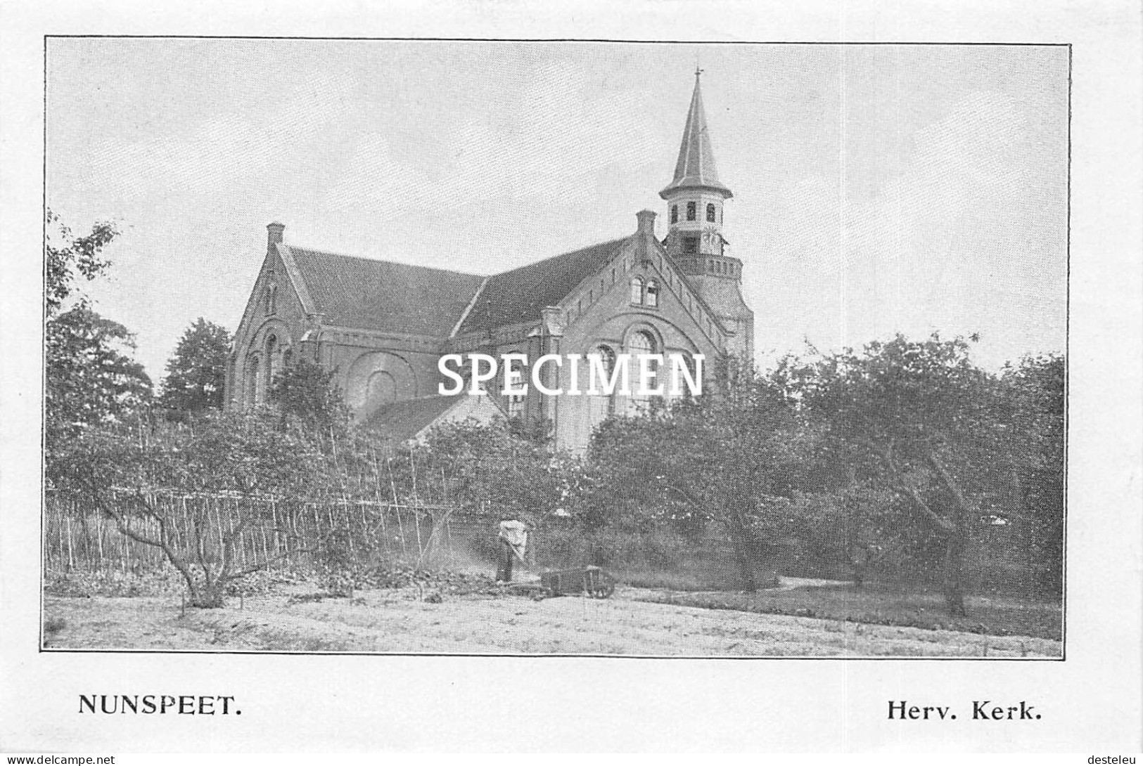 Prent - Herv. Kerk - Nunspeet  - 8.5x12.5 Cm - Nunspeet