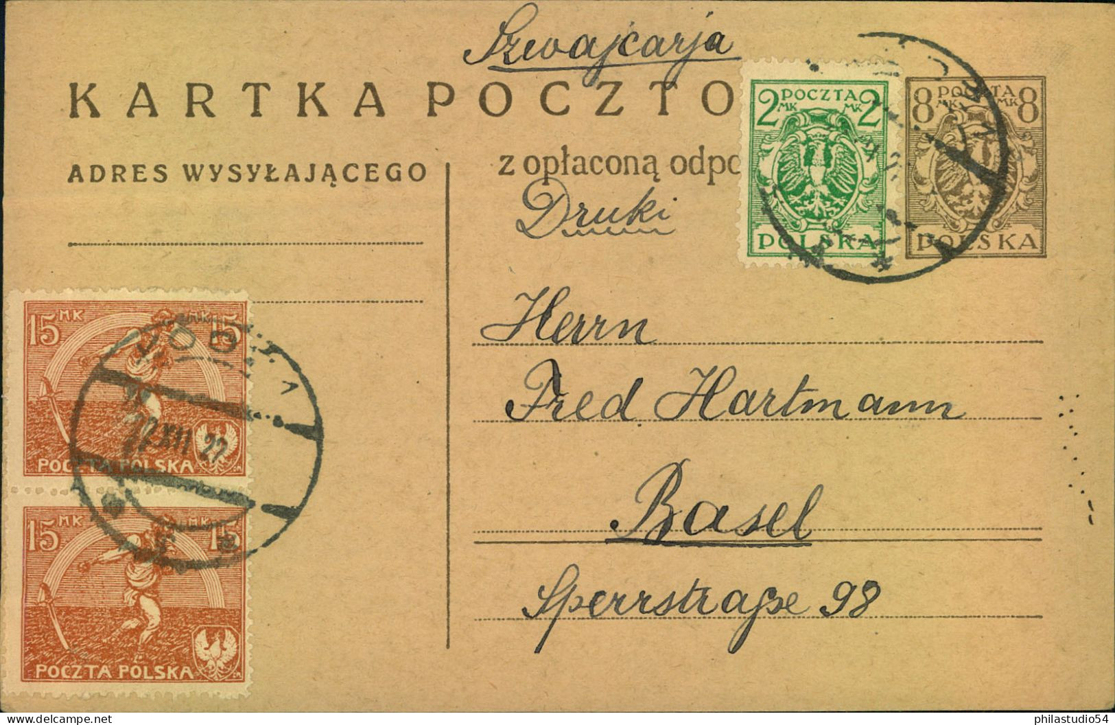 1922, Wernekarte Eines Geschäftes In LODZ - Cartas & Documentos