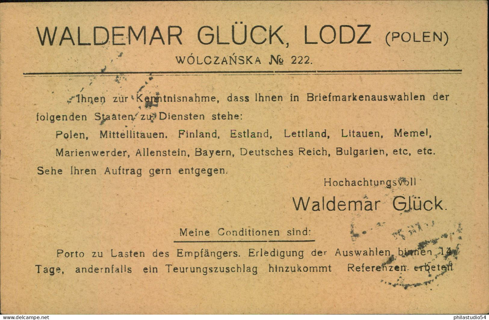 1922, Wernekarte Eines Geschäftes In LODZ - Covers & Documents
