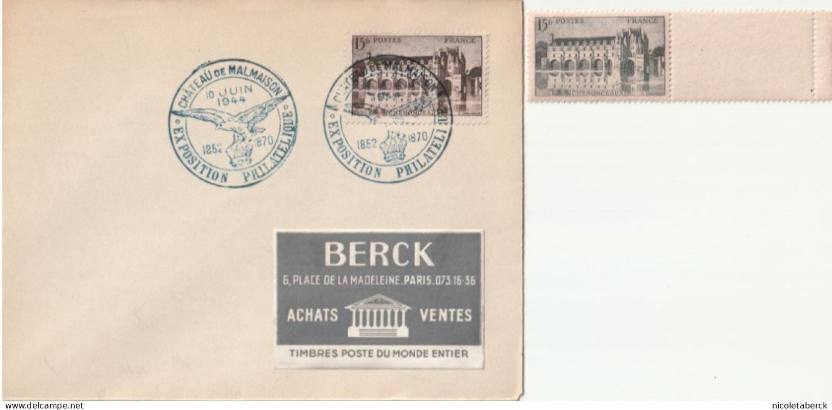 N°610, Obl: Chateau De La Malmaison 10/6/44 + Variété Gris Noir. Collection BERCK. Cote 80€ - Cartas & Documentos