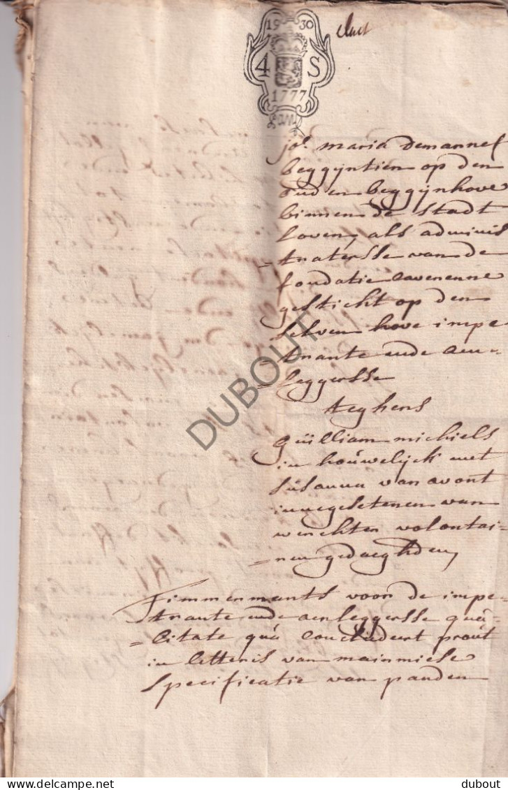 Leuven/Werchter/Tremelo - Manuscript 1777- Betreft Groot Begijnhof Begijn Maria Demarnef - Lening (V3135) - Manuscritos