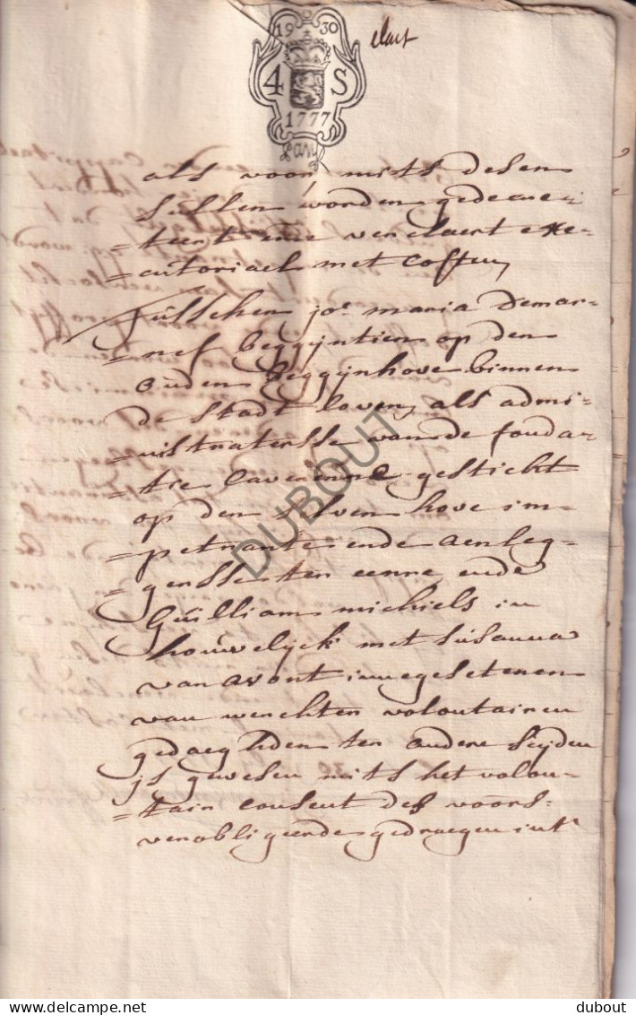 Leuven/Werchter/Tremelo - Manuscript 1777- Betreft Groot Begijnhof Begijn Maria Demarnef - Lening (V3135) - Manuskripte