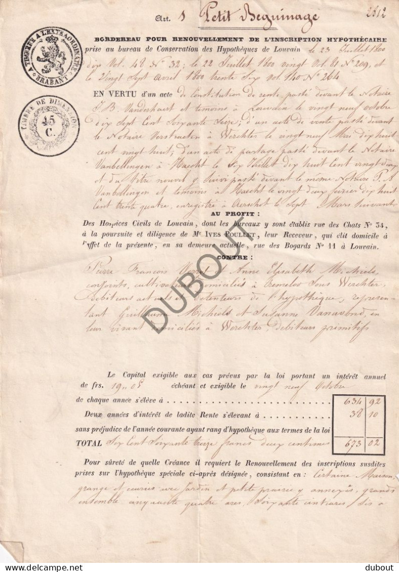 Leuven/Werchter/Tremelo - Manuscript 1777- Betreft Groot Begijnhof Begijn Maria Demarnef - Lening (V3135)