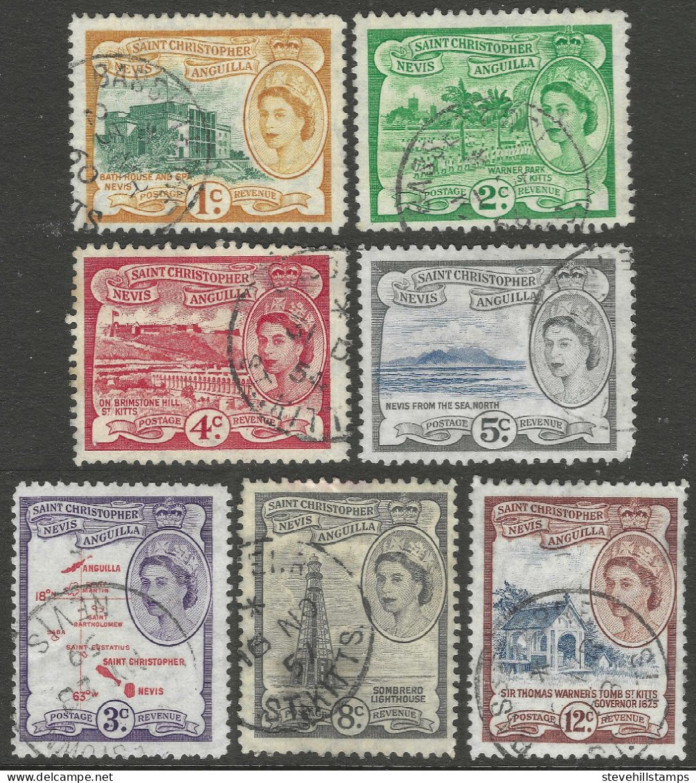 St Kitts-Nevis. 1954-63 QEII. 7 Used Values To 12c. SG 106a Etc. M5067 - St.Christopher-Nevis-Anguilla (...-1980)