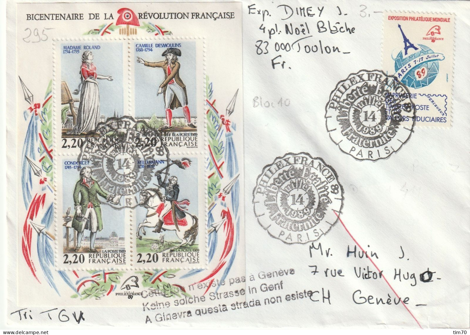 CAD  14  JUILLET  1989    PARIS   BLOC   10 - Bolli Commemorativi