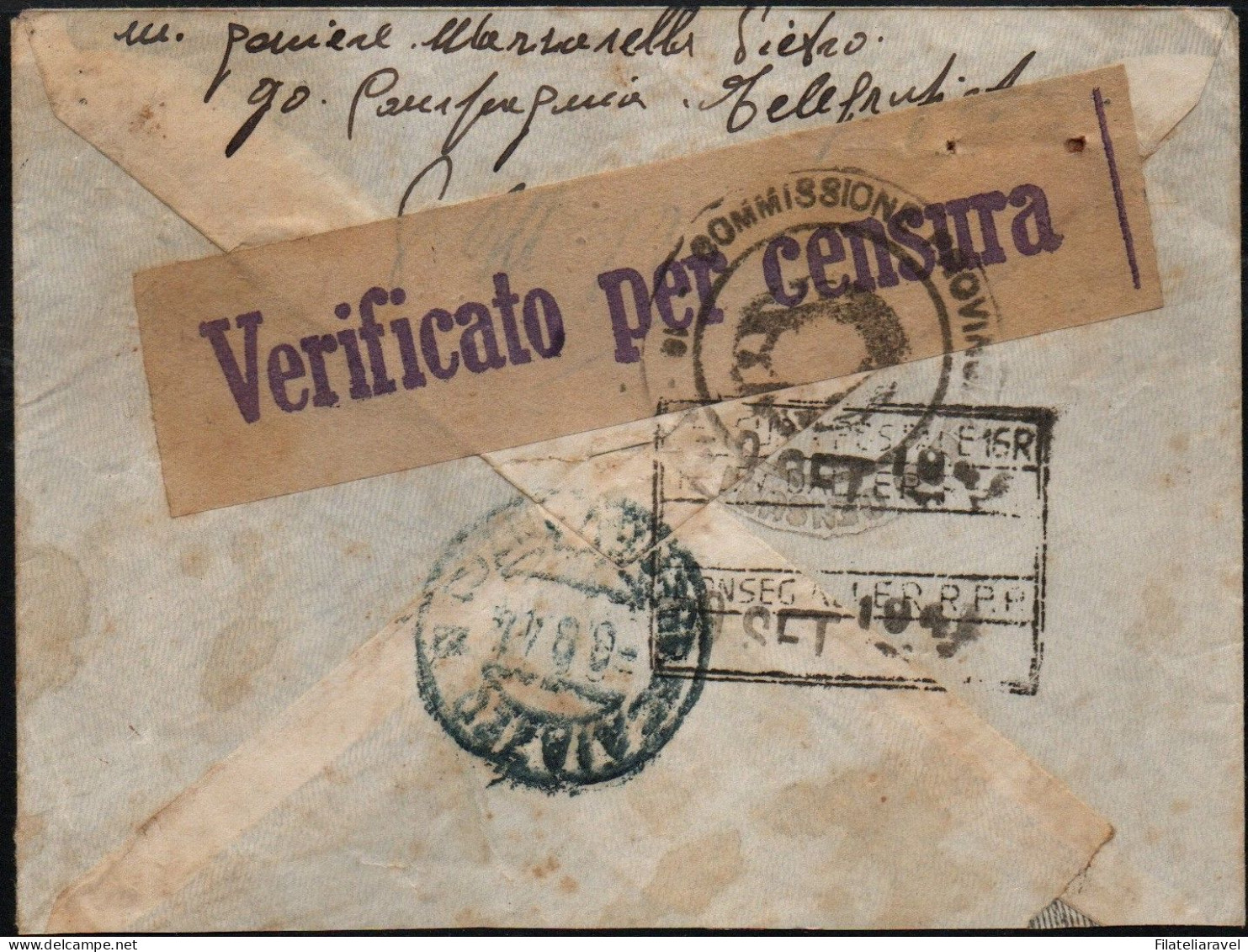 REGNO -  EMISSIONI PER USO MILITARE "P.M." Lettera Spedita Per Via Aerea Dalla Grecia A Benevento Il 19 -8- 43 P.M.17 - Military Mail (PM)