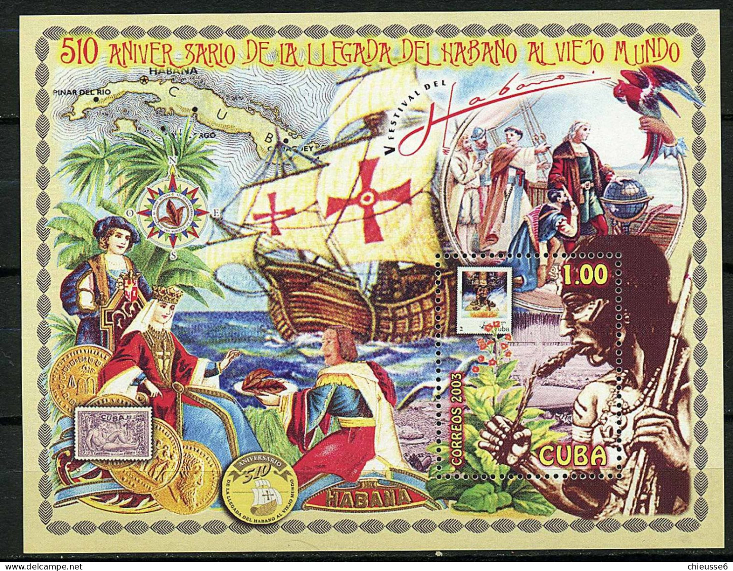 Cuba ** Bloc 183 - Arrivée Du Tabac à L'ancien Monde - Unused Stamps