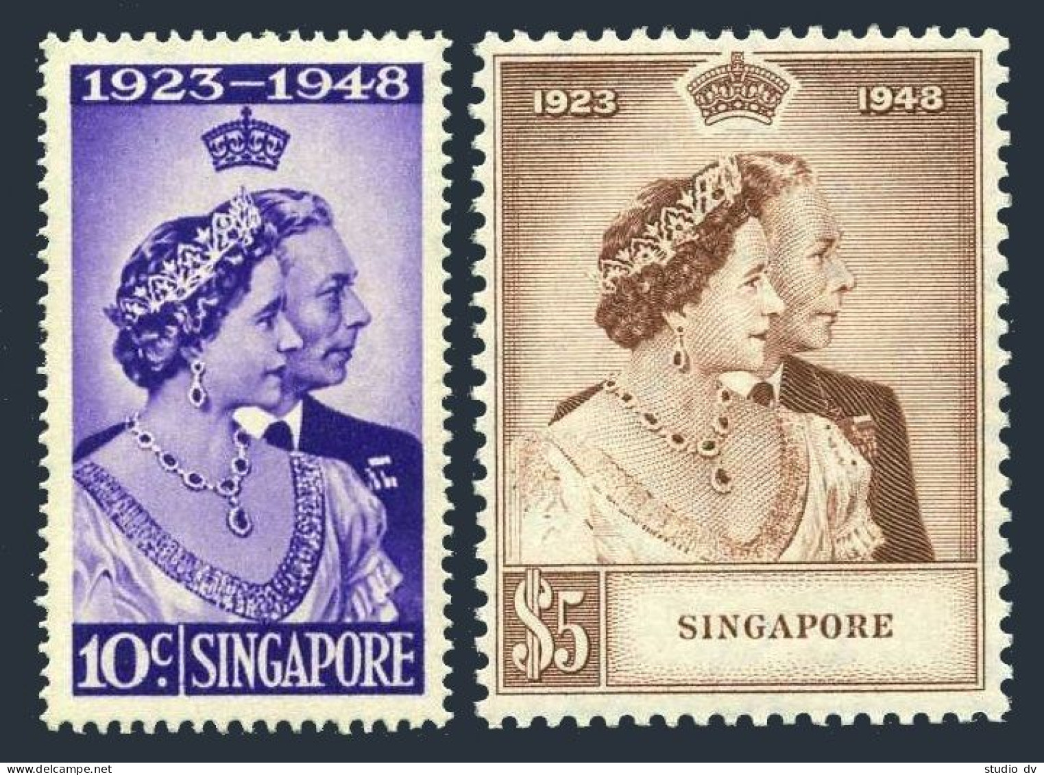 Singapore 21-22, Hinged. Mi 21-22. Silver Wedding, 1948. George VI, Elizabeth. - Singapore (1959-...)