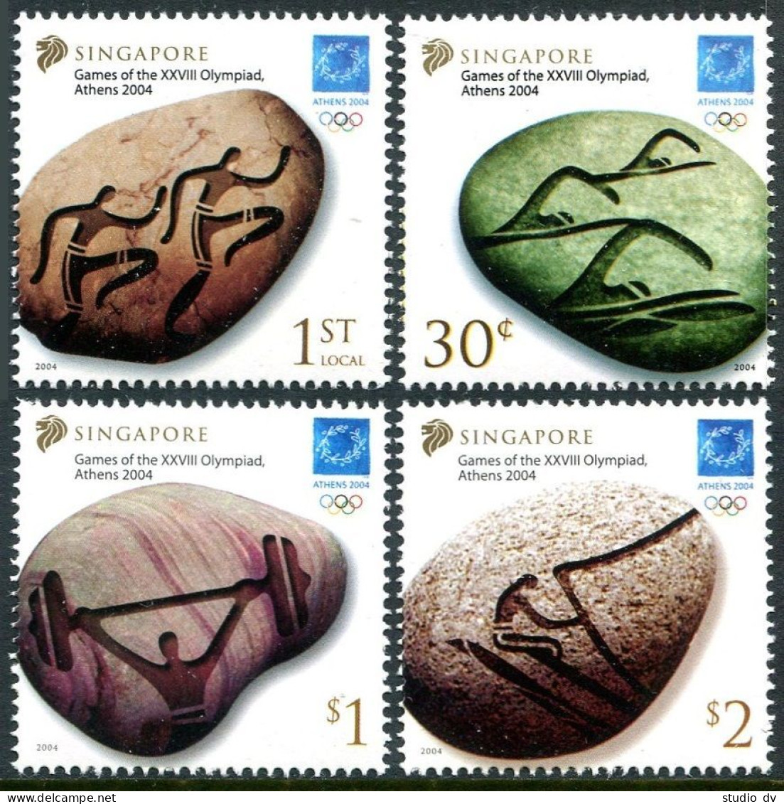 Singapore 1111-1114, MNH. Olympics Athens-2004. Carved Rocks: Runners, Swimmers, - Singapour (1959-...)