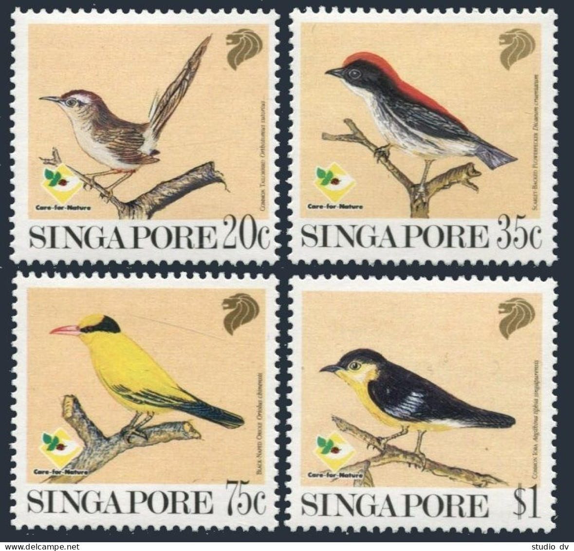 Singapore 605-608,MNH.Michel 636-639. Birds 1991.Common Tailor Bird,Oriole,Tora, - Singapur (1959-...)