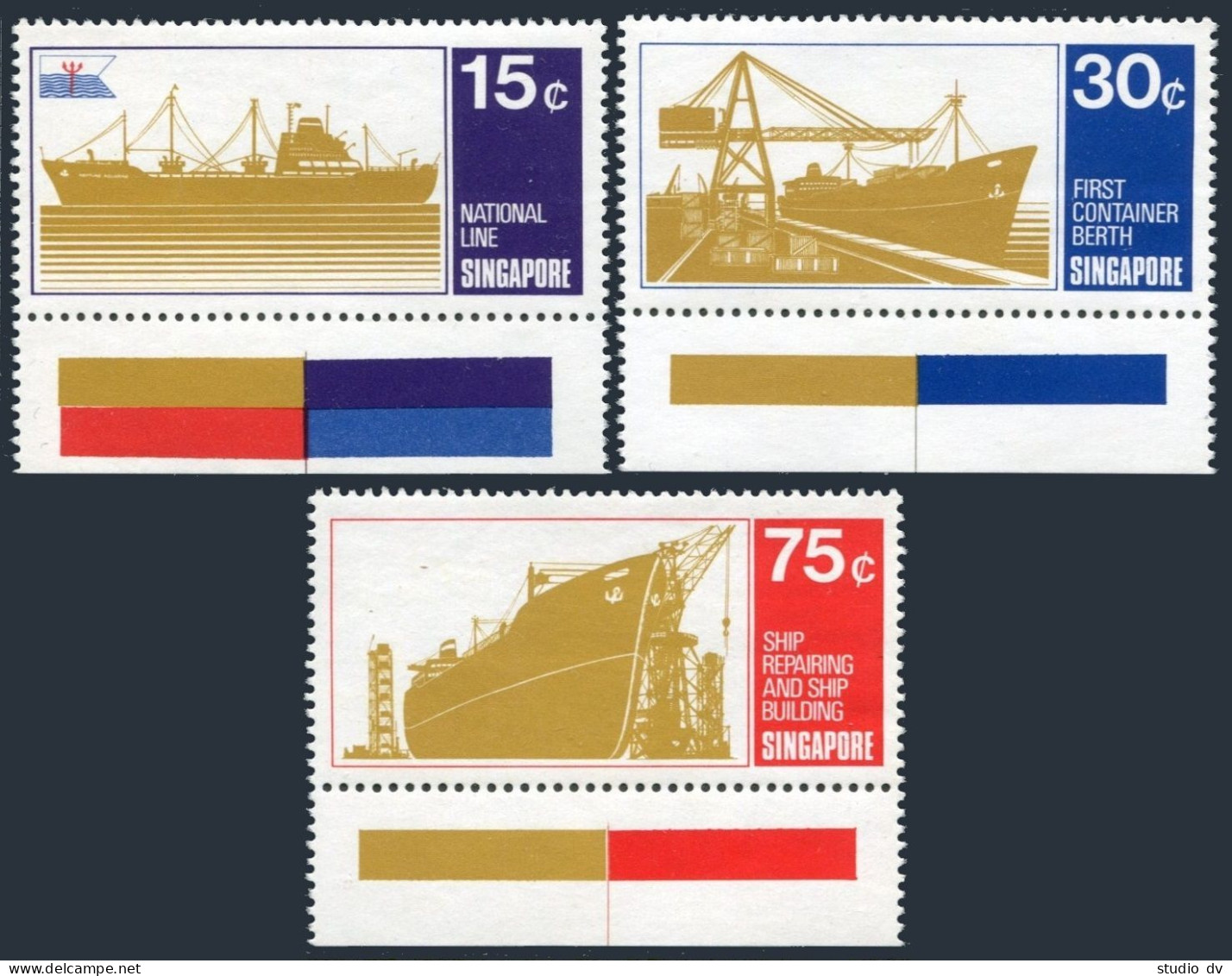 Singapore 126-128-tab,MNH. Mi 126-128. Neptune Oriental Lines.Shipping Industry. - Singapour (1959-...)