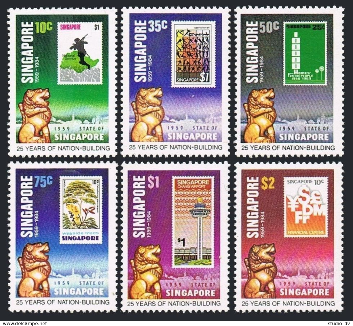 Singapore 442-447,MNH.Michel 448-453. Self-government,25th Ann.1984.Stone Lion. - Singapour (1959-...)