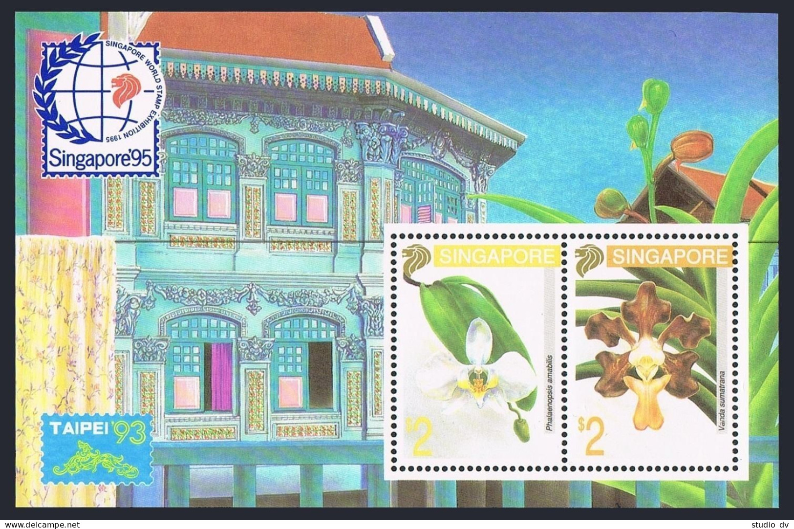 Singapore 664-665a,665b, MNH. Mi 695-696, Bl.29. Flowers. SINGAPORE-1995,TAIPEI. - Singapur (1959-...)