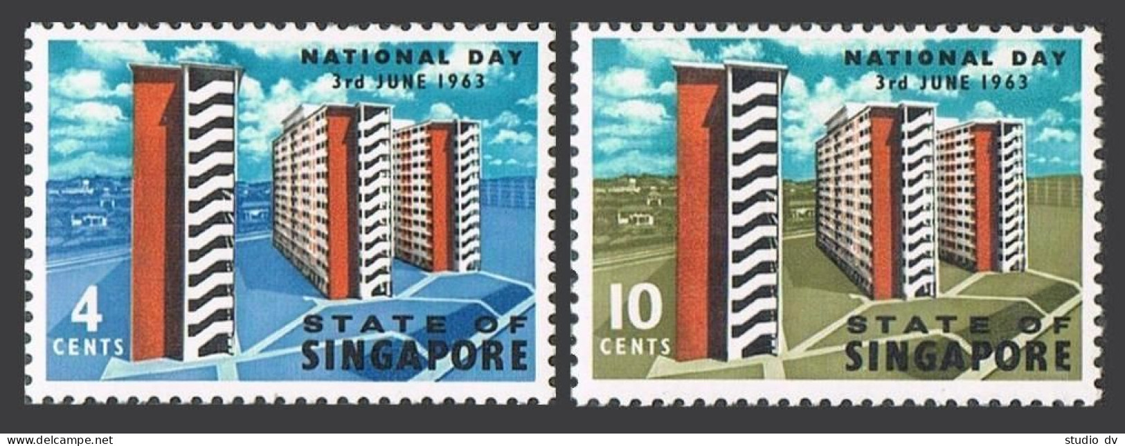 Singapore 70-71, MNH. Mi 71-72. National Day, 1963. Government Housing Project. - Singapore (1959-...)