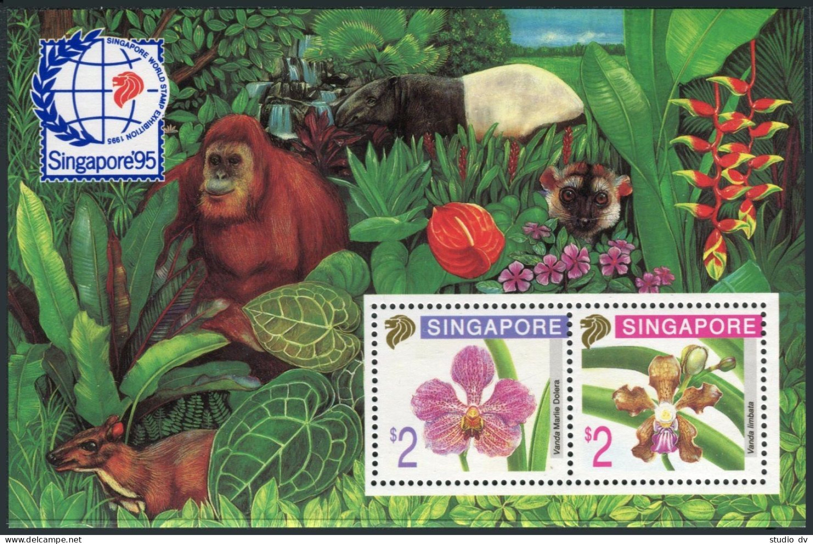 Singapore 716-716a,716b,MNH.Mi 761-762,Bl.33.Orchids Vanda Marlie,SINGAPORE-1995 - Singapour (1959-...)