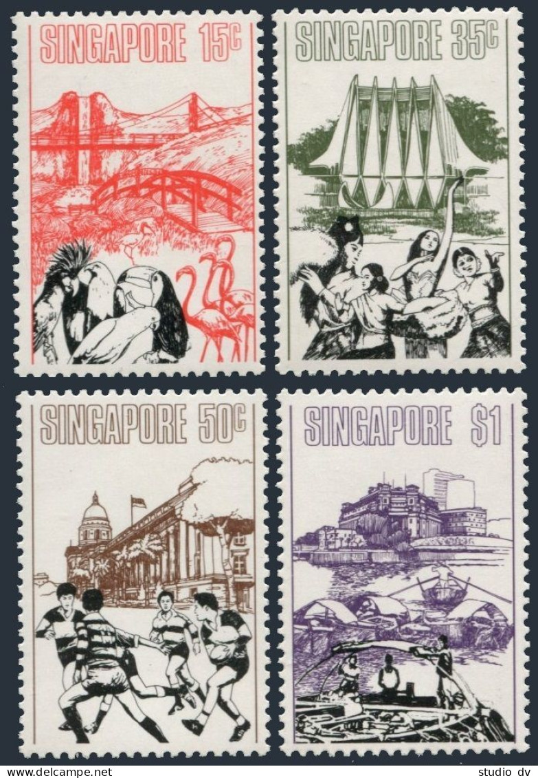 Singapore 171-174, MNH. Mi 174-177. Landmarks 1973. Birds, Dancers, Ballplayers, - Singapour (1959-...)