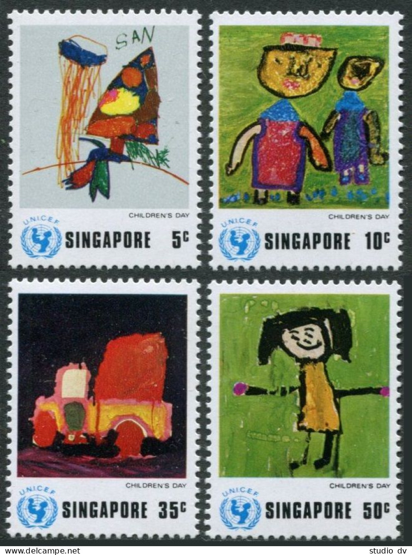 Singapore 218-221,221a, MNH. Mi 221-224,Bl.6. UNICEF. Children Day 1974. Drawing - Singapur (1959-...)
